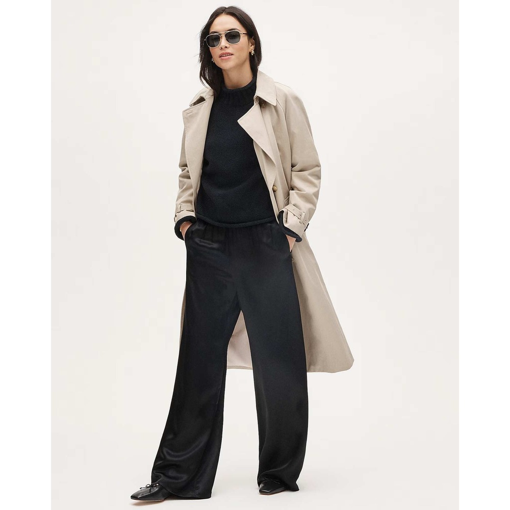 NWY J.Crew Cosmo Pant Luster Charmeuse Black Wide Leg Elastic Waist S CN714